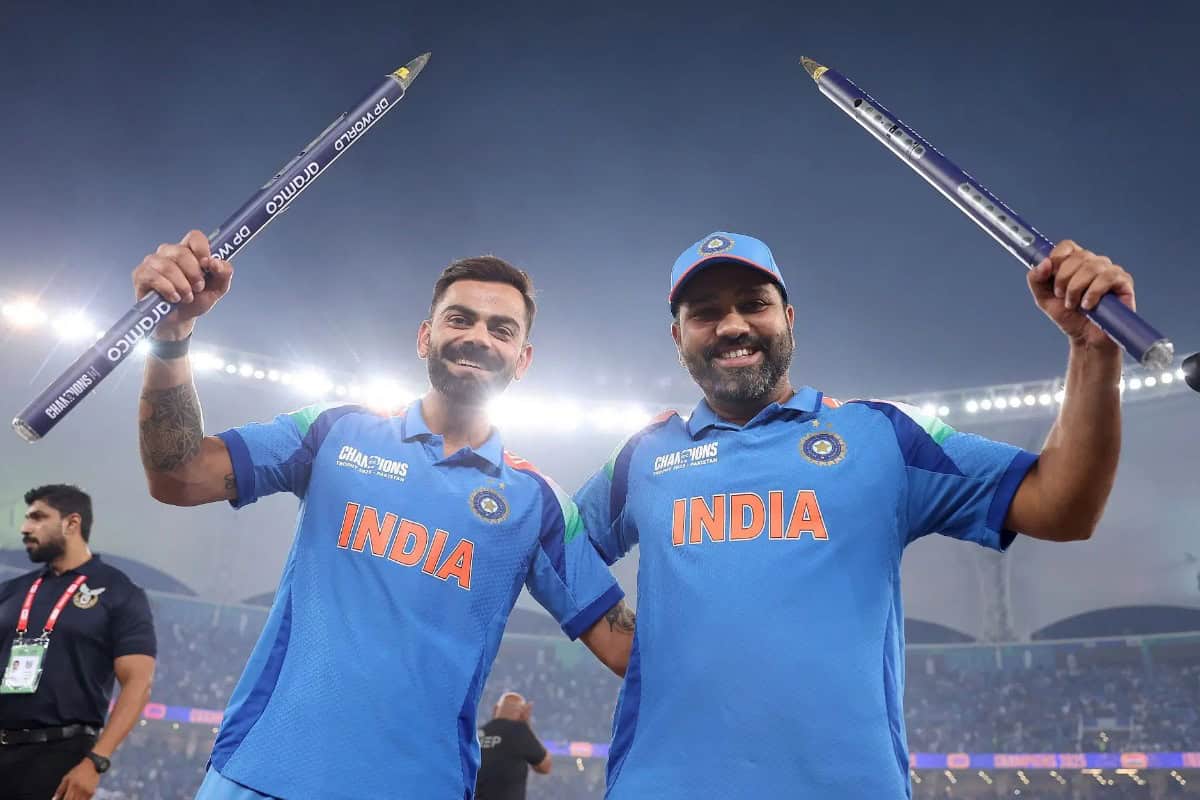 Rohit Sharma Celebrating With Virat Kohli after Winning ICC Champions Trophy 2025 Final